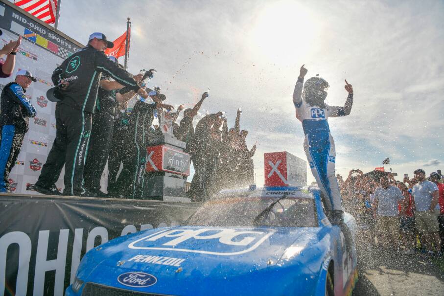 Team Penske's Austin Cindric scored his second straight NASCAR Xfinity Series win. Team Penske's Austin Cindric scored his second straight NASCAR Xfinity Series win.